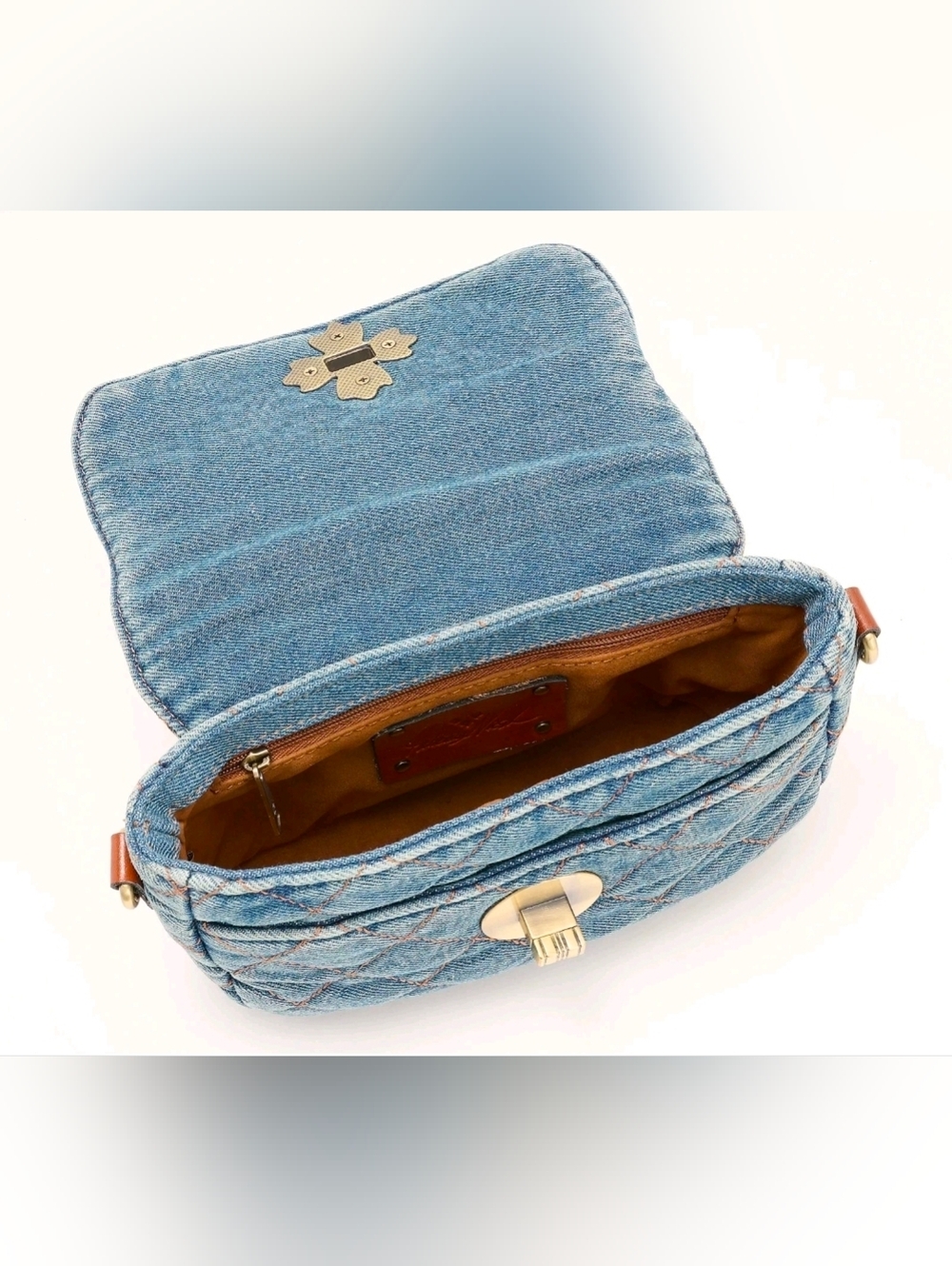 Patricia Nash Quilted Denim Crossbody Bag with Floral Turn-Lock - Picture 5 of 14